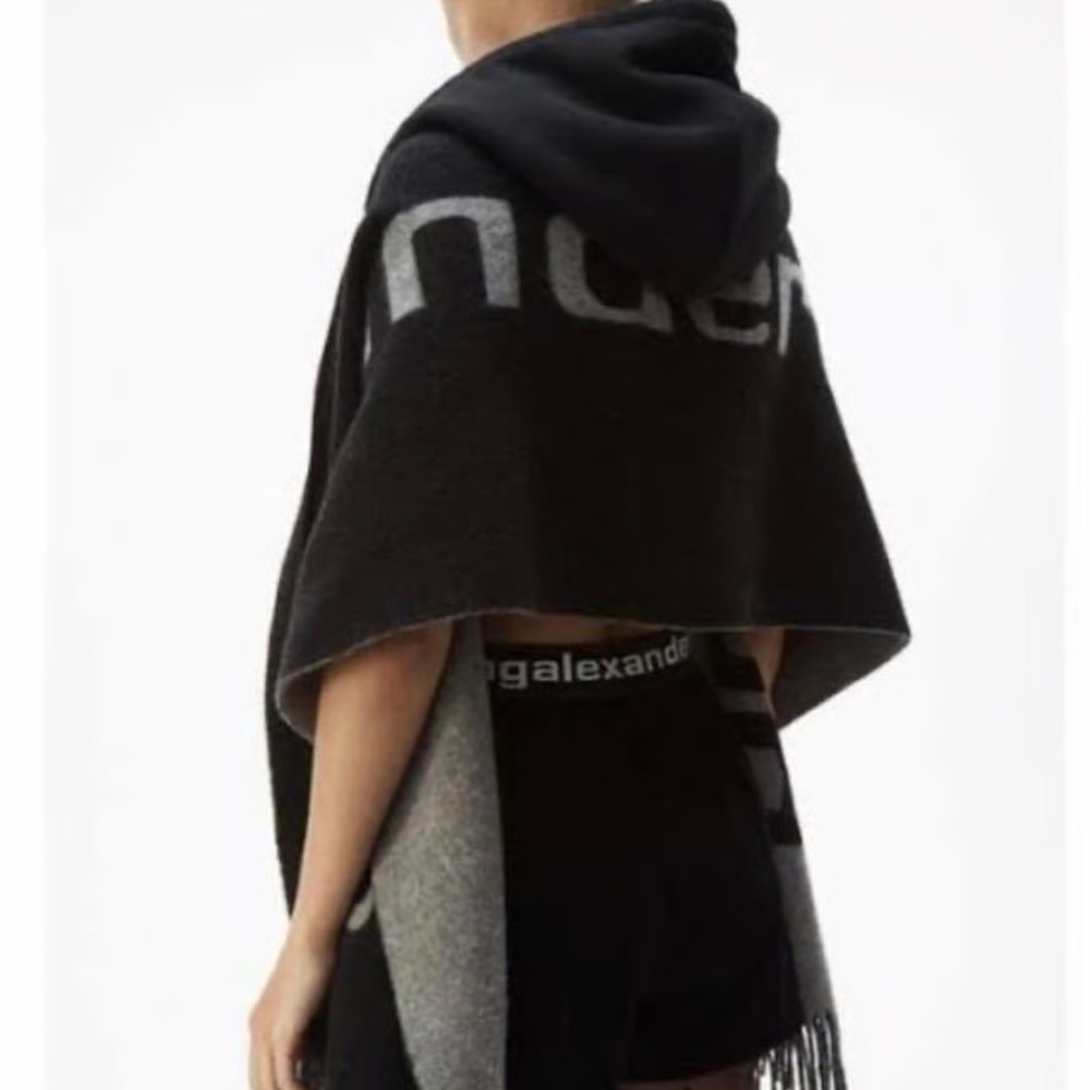 Alexander Wang Black and Gray Hooded Poncho - Picture 2 of 8